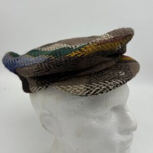 Millar Pure Wool Skipper Hats Mens Medium Brown Tweed Patchwork Snap Flat Cap